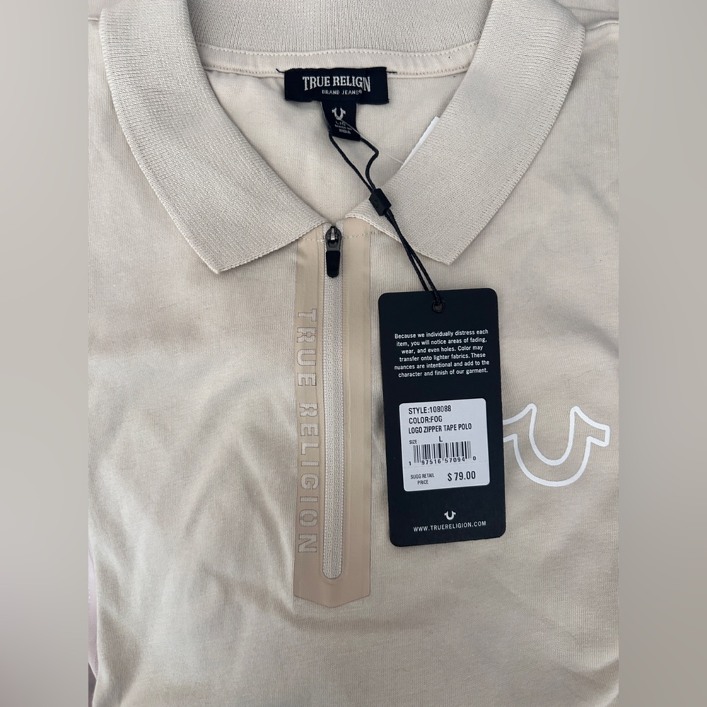 True Religion Cream Polo with Zip Detail New